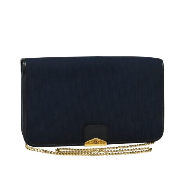 DIOR Trotter Canvas Chain Shoulder Bag Navy Gold - Picture 1 of 12